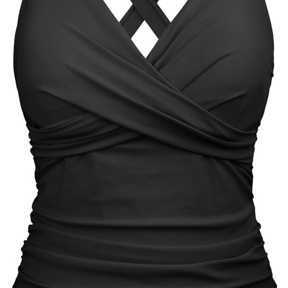 Women Underwire Tankini Top Only Twist V Neck Swimsuits for Big Busted Ruched Tu - Picture 1 of 6